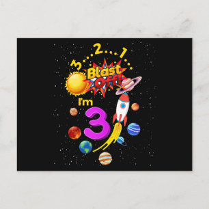 Dritter Geburtstags-Start 3 Astronauten-Rakete Postkarte