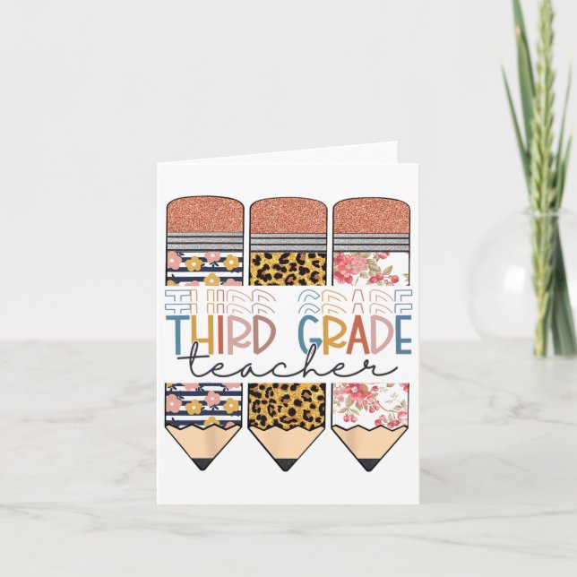 Dritter Schulleiter Fun Leopard Bleistift erster T Karte (Vorderseite)