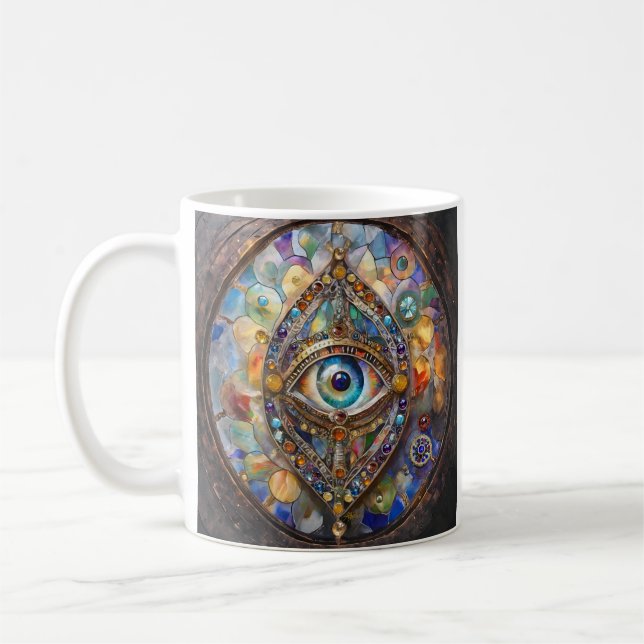 Drittes Auge auf Bleiglas und Bronze Kaffeetasse (Links)