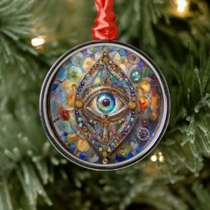 Drittes Auge auf Bleiglas und Bronze Ornament Aus Metall