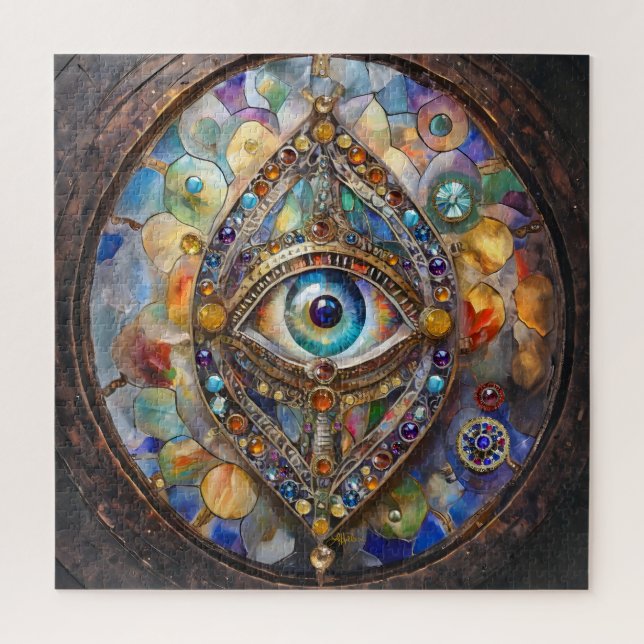 Drittes Auge auf Buntglas und Bronze Puzzle (Vertikal)