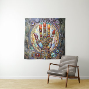 Drittes Auge Mystische Handfläche Wandteppich