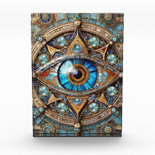 Drittes Auge - Türkisblau Gold Mandala Fotoblock