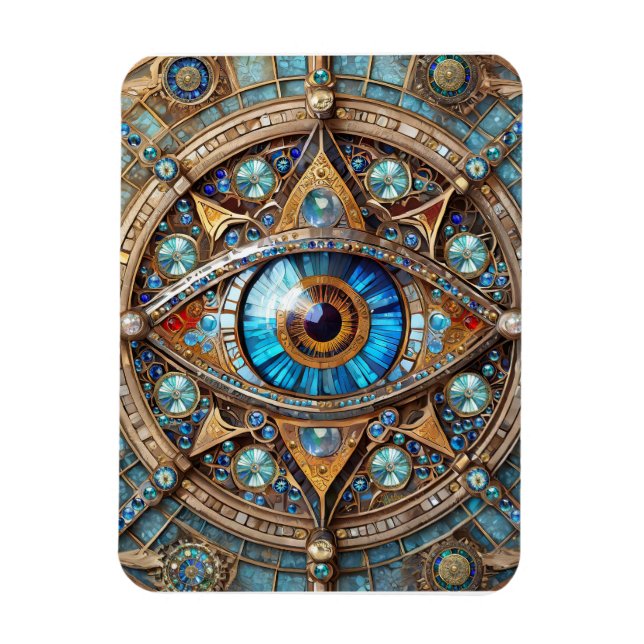 Drittes Auge - Türkisblau Gold Mandala Magnet (Vertikal)