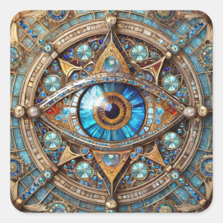 Drittes Auge - Türkisblau Gold Mandala Quadratischer Aufkleber