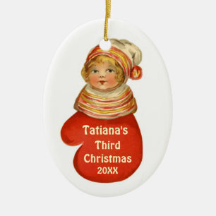 Drittes Weihnachten des Babys mit individuellem Na Keramikornament
