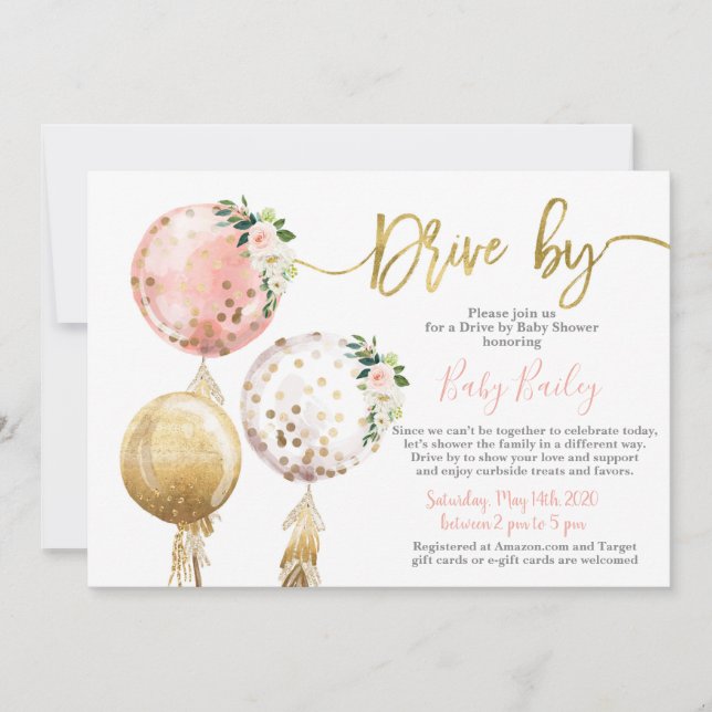 Drive by Baby Dusche Einladung (Vorderseite)