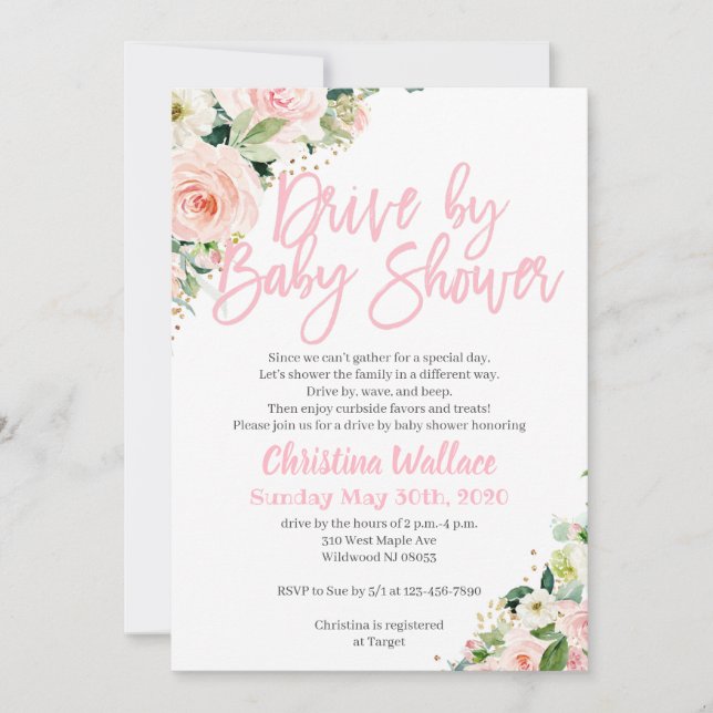 Drive by Baby Shower Einladungen für ein Mädchen (Vorderseite)
