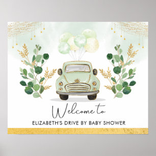 Drive-By-Baby-Shower-Parade Grüne Pflanzen Gold Wi Poster