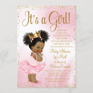 Drive-By-Baby-Shower Pink Gold Afro Prinzessin Tut Einladung