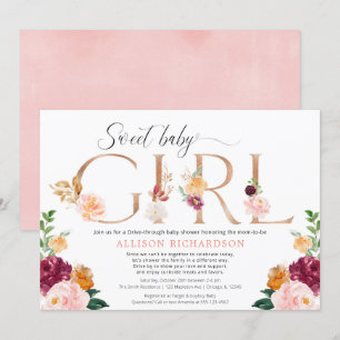Drive-by-Babydusche Rose Gold bordeauxrot Einladung