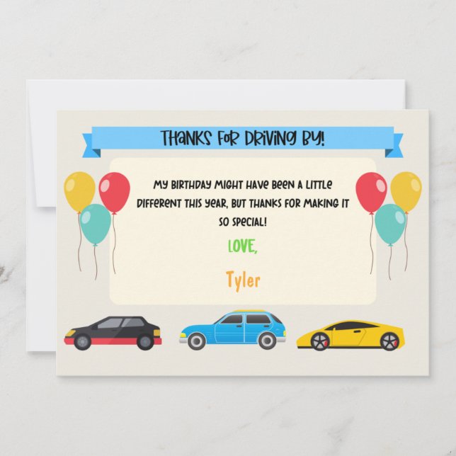 Drive by Birthday Danke Karte (Vorderseite)