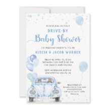 Drive by Blue Car Balloons Babydusche