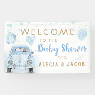 Drive by Boy Baby Dusche Gold Blue Car Banner