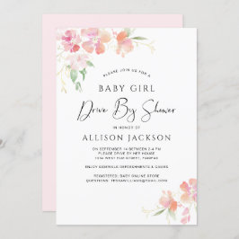 Drive by Floral Pink Watercolor Kinderdusche Einladung