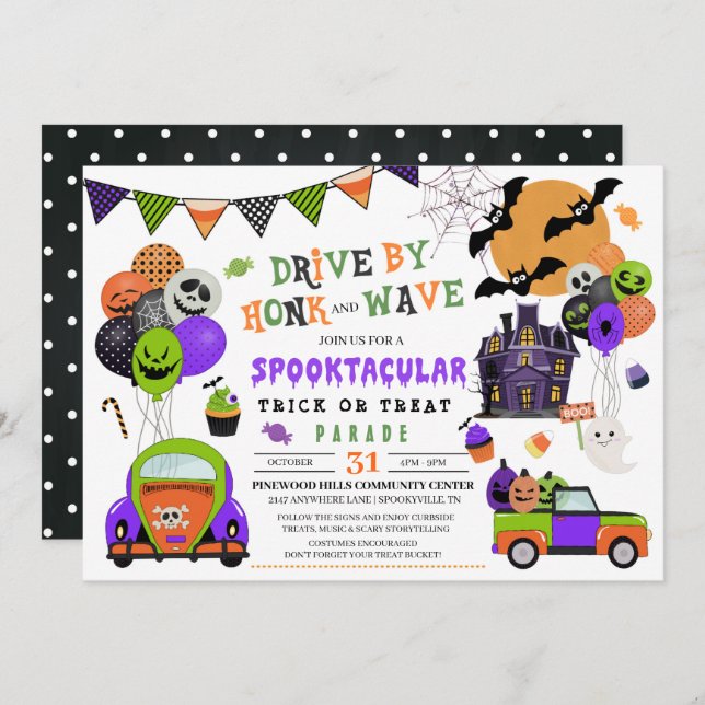 Drive by Halloween Trick oder Treat Parade Einladung (Vorne/Hinten)