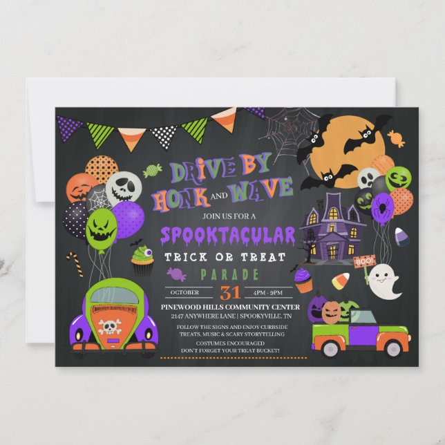 Drive by Halloween Trick oder Treat Parade Einladung (Vorderseite)