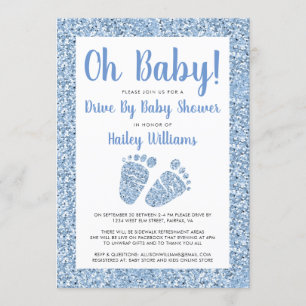 Drive by Oh Baby Blue Glitzer Feed Babydusche Einladung