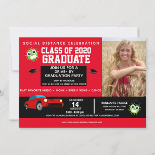 Drive by Party, 2020 Red Graduation Ankündigungen