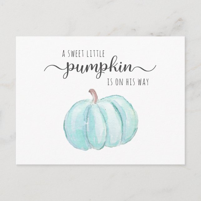 Drive By Pumpkin Blue Watercolor Baby Boy Dusche Einladungspostkarte (Vorderseite)