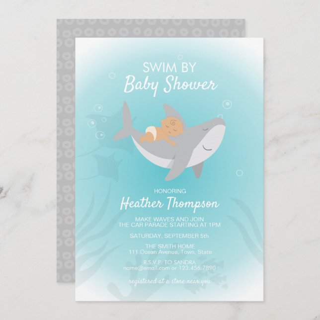 Drive by Sweet Shark Baby Shower Einladung (Vorne/Hinten)