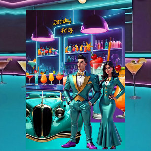 Drive-in Cocktail Bar Geburtstagsparty Bunter Spaß Einladung