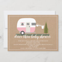 Drive Thru Baby Dusche Pink Camper Woodland