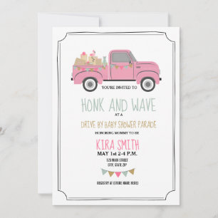 Drive-Thru-Baby-Party Vintage-Rosa-LKW Einladung