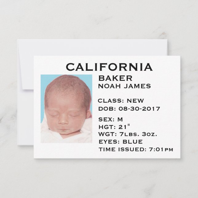 "Driver's License" Baby Ankündigung (Vorderseite)