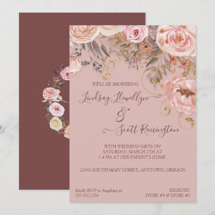 Driving Floral Boho Burgundy Rose Gold Brautparty Einladung