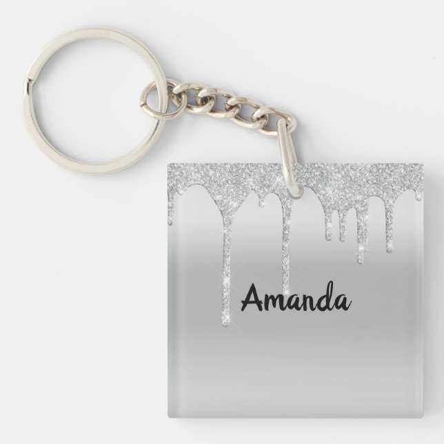 Driving Glitzer Silver Personalisiert Key Chain Schlüsselanhänger (Vorderseite)