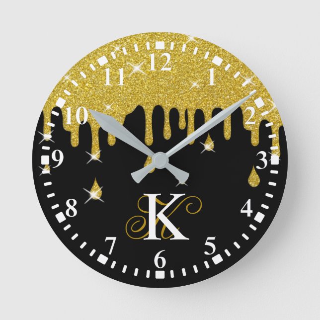 Driving Gold Glitzer Effect & Glitzern Runde Wanduhr (Vorderseite)