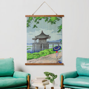 Drizzling Rain in Ukimid Fujishima Takeji 1950s Wandteppich Mit Holzrahmen