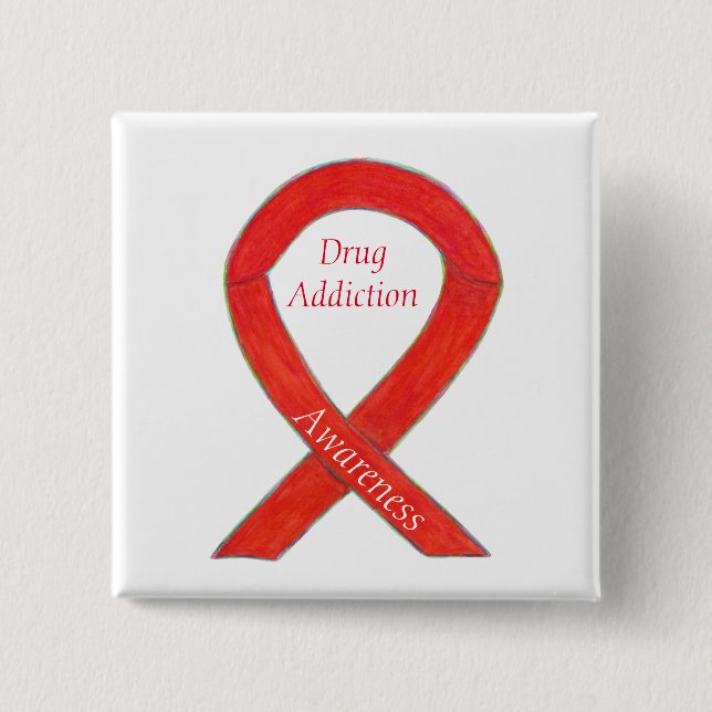 Drogensuchtbewusstsein Red Ribbon Custom Button (Vorderseite)