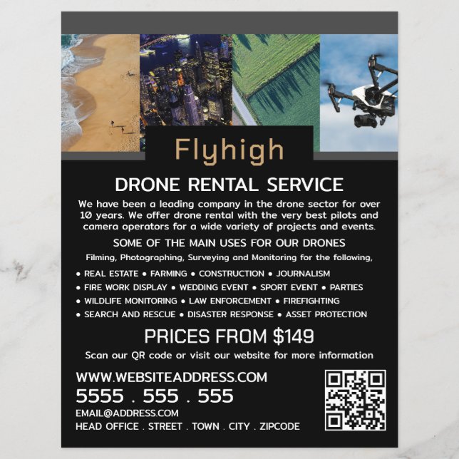 Drohne Collage Banner, Drone Rental Company Flyer (Vorne)