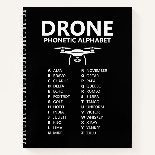 Drohne NATO-Telefonalphabet – Schwarze Grafik Notizbuch (Vorderseite)