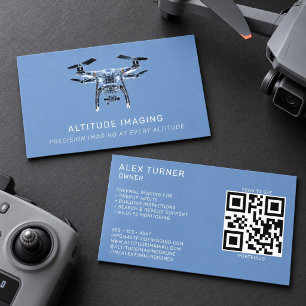 Drohnen-UAV-Pilot-Fotografie-QR-Code Modern Blau Visitenkarte