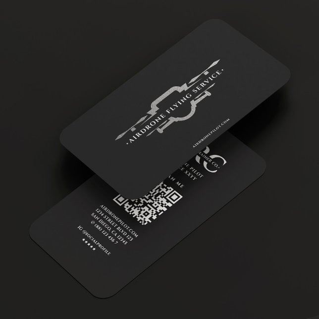 Drohnenoperator UAV Pilot Black Silver Modern Visitenkarte (Drone Operator UAV Pilot Black Silver Modern Business Card
)
