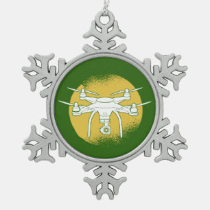 Drohnenpilot Multirotor-Quadcopter-Grunge-Kreis Schneeflocken Zinn-Ornament