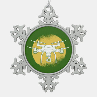 Drohnenpilot Multirotor-Quadcopter-Grunge-Kreis Schneeflocken Zinn-Ornament