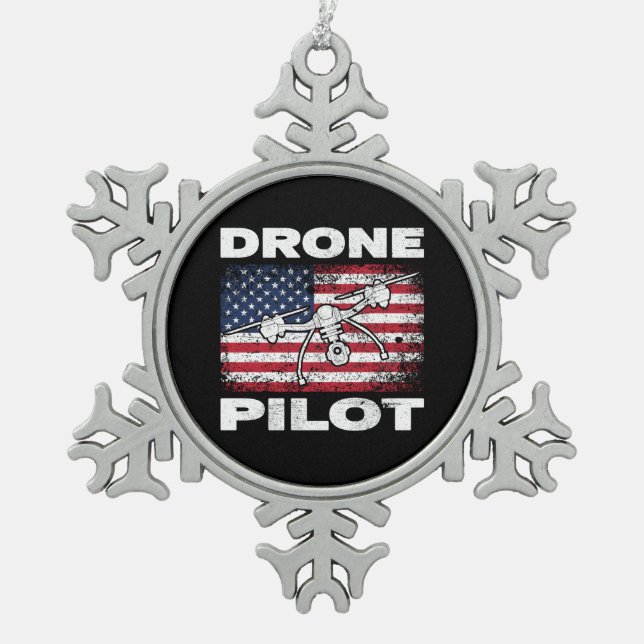 Drohnenpilot Multirotor-Quadcopter USA-Flagge Schneeflocken Zinn-Ornament (Vorderseite)