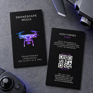 Drohnenpilot UAV-Fotografie QR-Code Modern Schwarz Visitenkarte