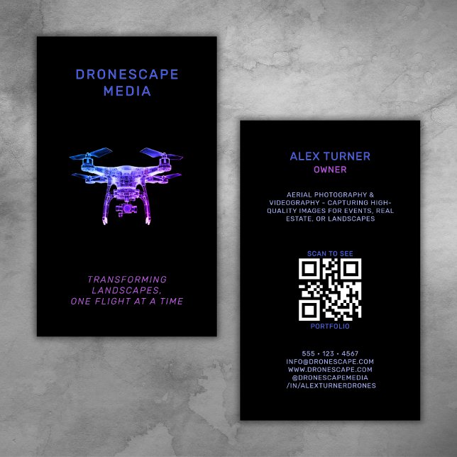 Drohnenpilot UAV Fotografie QR Code Moderner Schwa Visitenkarte (Von Creator hochgeladen)