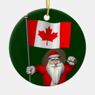 Droll Santa Claus mit Ahornleaf-Flagge Keramikornament