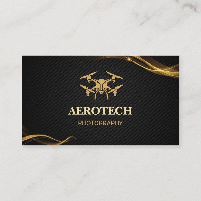 Drone Business Cards Elegantes Creative Black Gold Visitenkarte (Vorderseite)