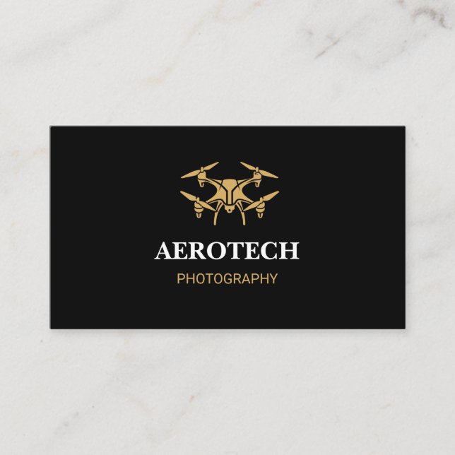 Drone Business Cards Elegantes Schwarzes Gold Visitenkarte (Vorderseite)