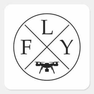 Drone mit FLY-Logo Quadratischer Aufkleber