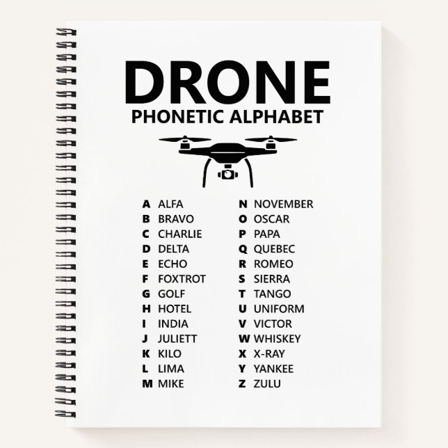 Drone Phonetic Alphabet – White Graph Notebook Notizbuch (Vorderseite)