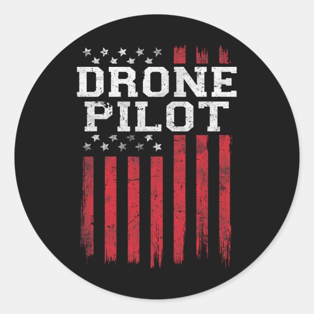 Drone Pilot American Flag USA Patriot Patriotic Us Runder Aufkleber (Vorderseite)