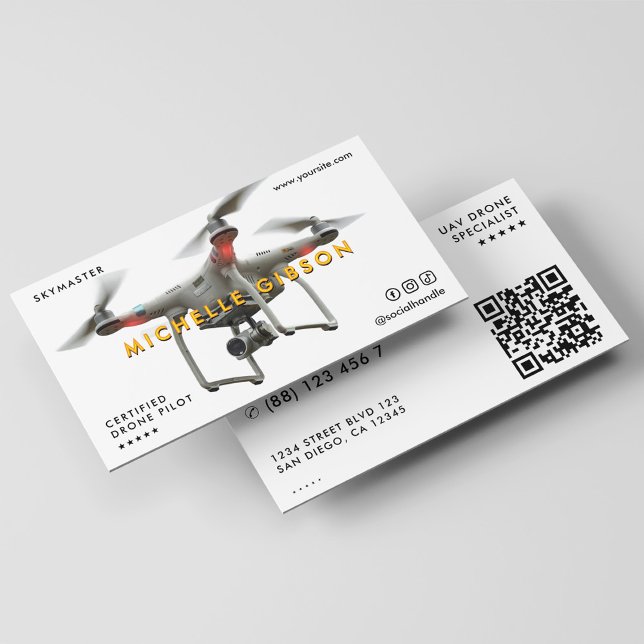 Drone Pilot Modern UAV Operator White QR Visitenkarte (Drone Pilot Modern UAV Operator White QR Business Card
)